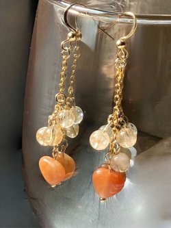 画像1: オレンジアベンチュリン’＆シトリン　ロング　ピアス、イヤリング